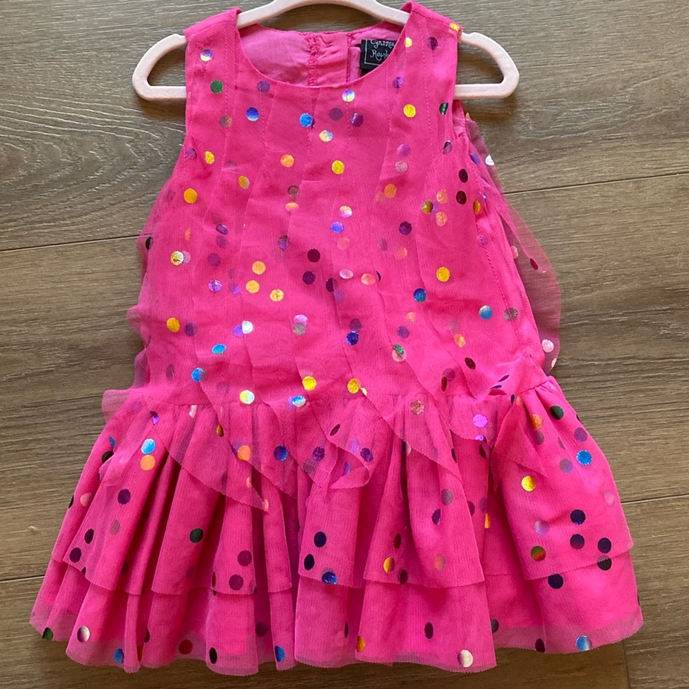 Girls Pink and Polka Dot Rainbow Sequin Party Dress Cynthia Rowley 12-18Months